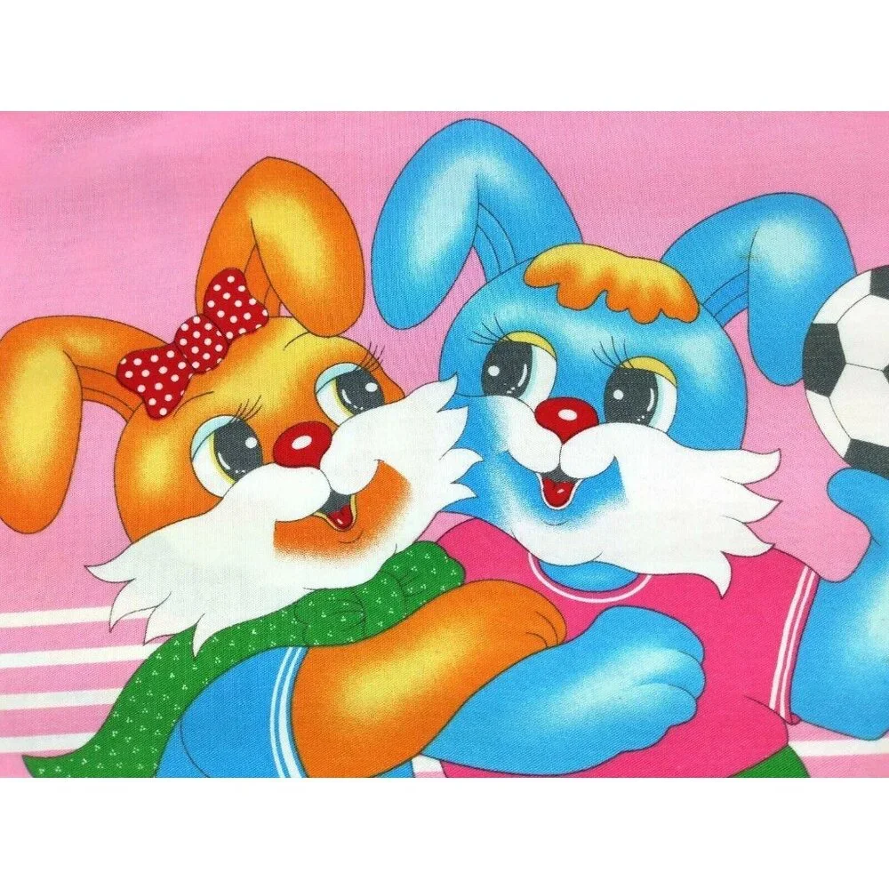 Vintage Rabbit Soccer Pillowcase Sham Weird Handmade Strange Colorful 1970s Pink